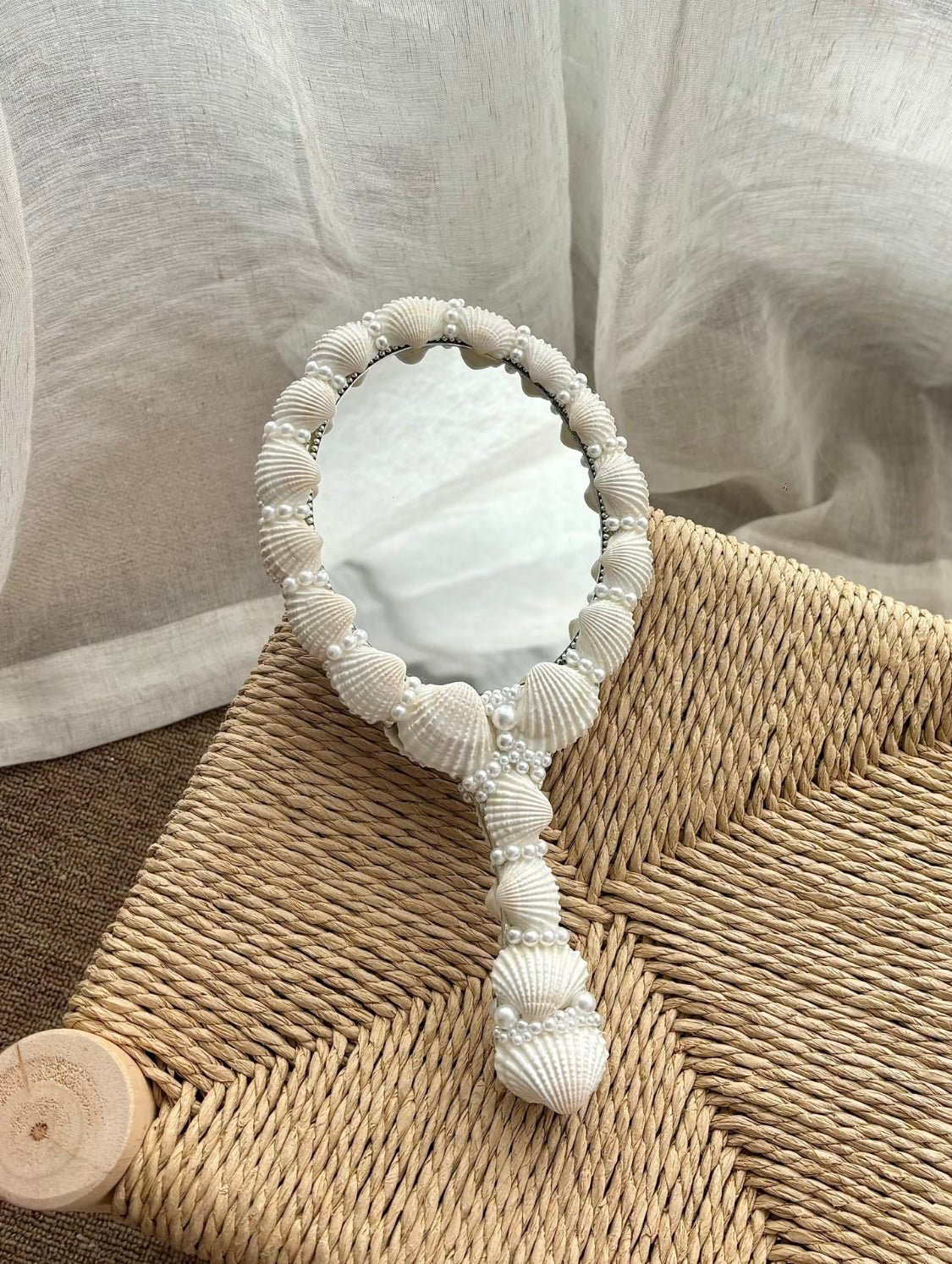 Mermaid Seashell Hand Mirror | Handmade Coastal Vanity Mirror