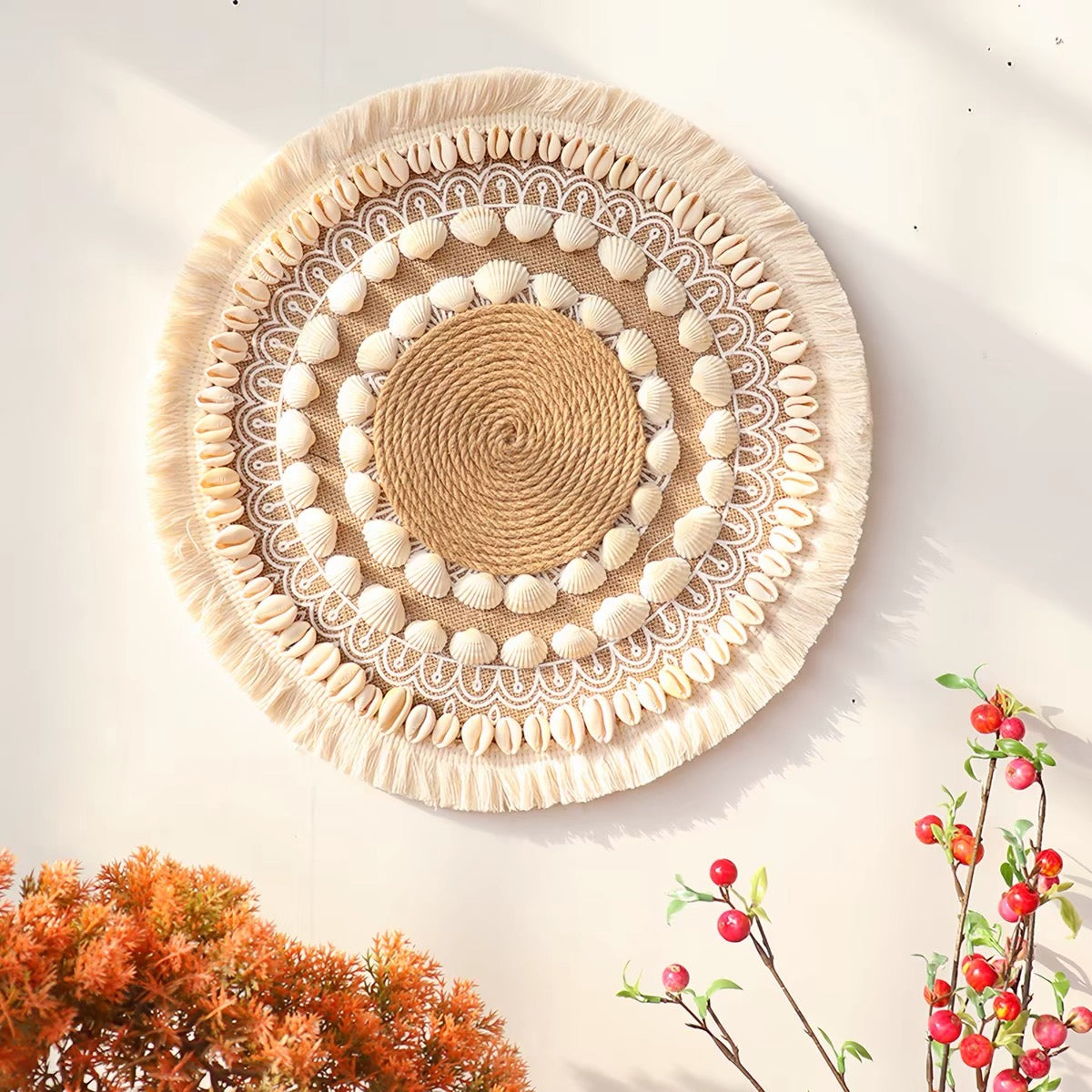 Coastal Shell & Woven Wall Art | Handmade Boho Wall Decor