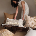 Coastal Shell Tassel Lumbar Pillow | Boho Wabi-Sabi Cushion Cover