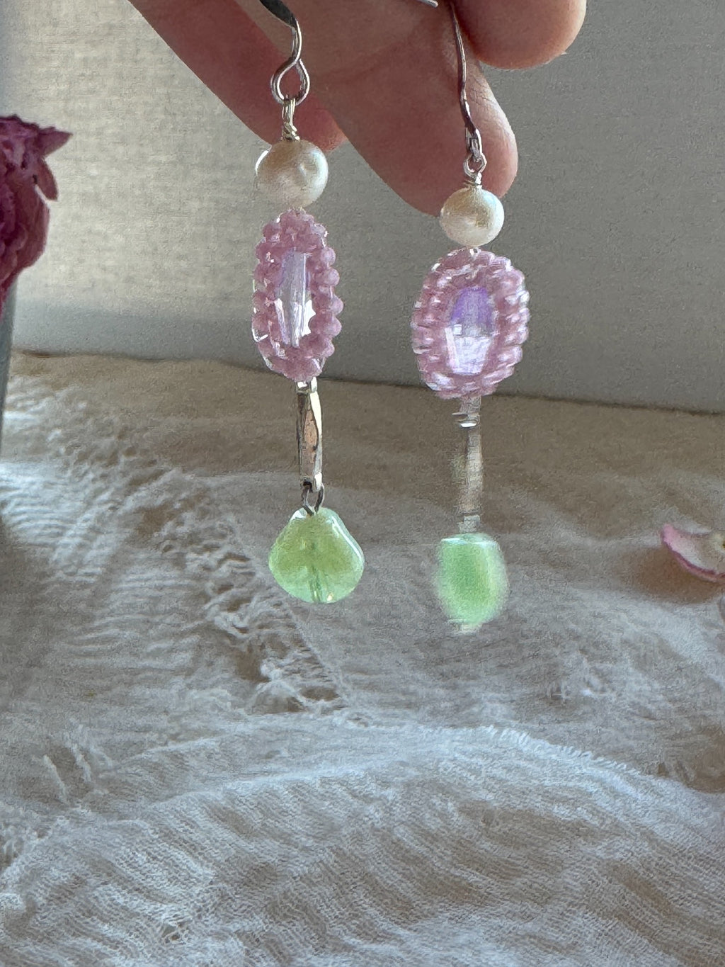 Sea Glimmer Pearl & Crystal Handmade Earrings