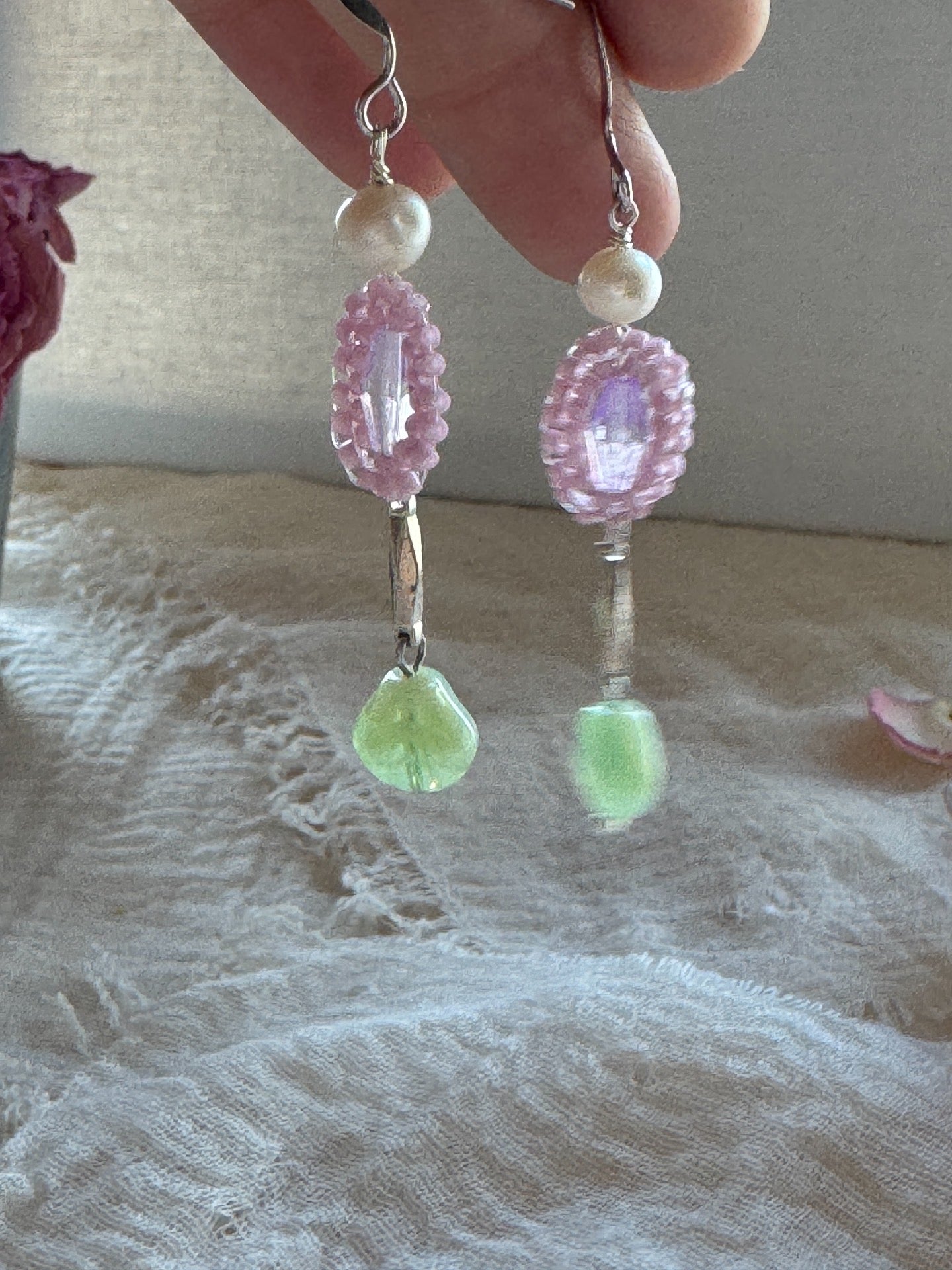 Sea Glimmer Pearl & Crystal Handmade Earrings