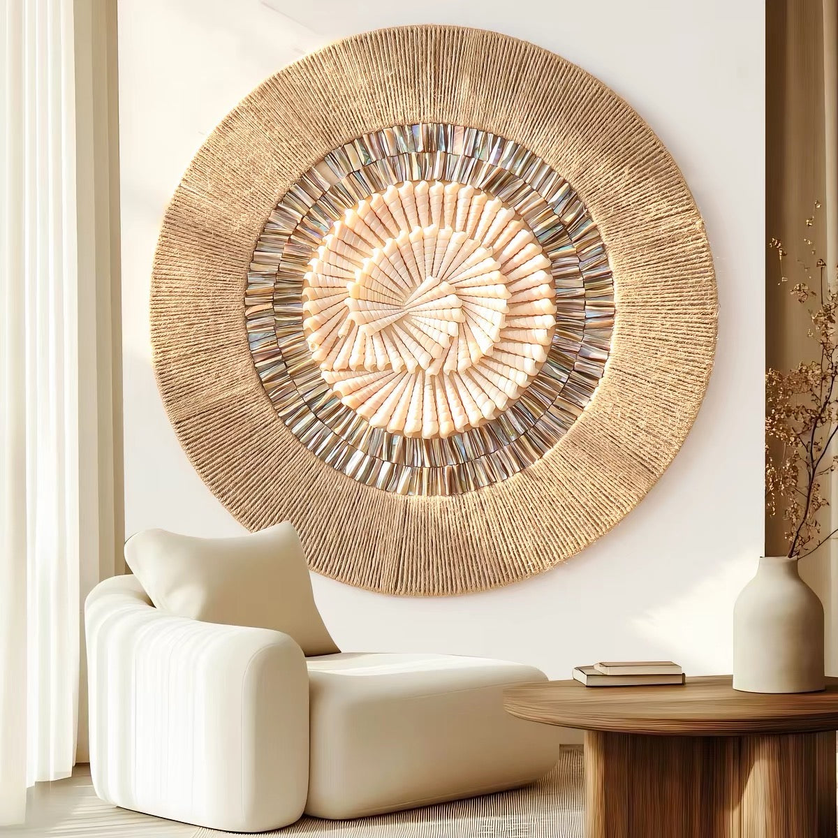 Coastal Shell & Woven Wall Art | Handmade Boho Wall Decor