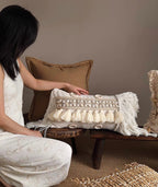 Coastal Shell Tassel Lumbar Pillow | Boho Wabi-Sabi Cushion Cover