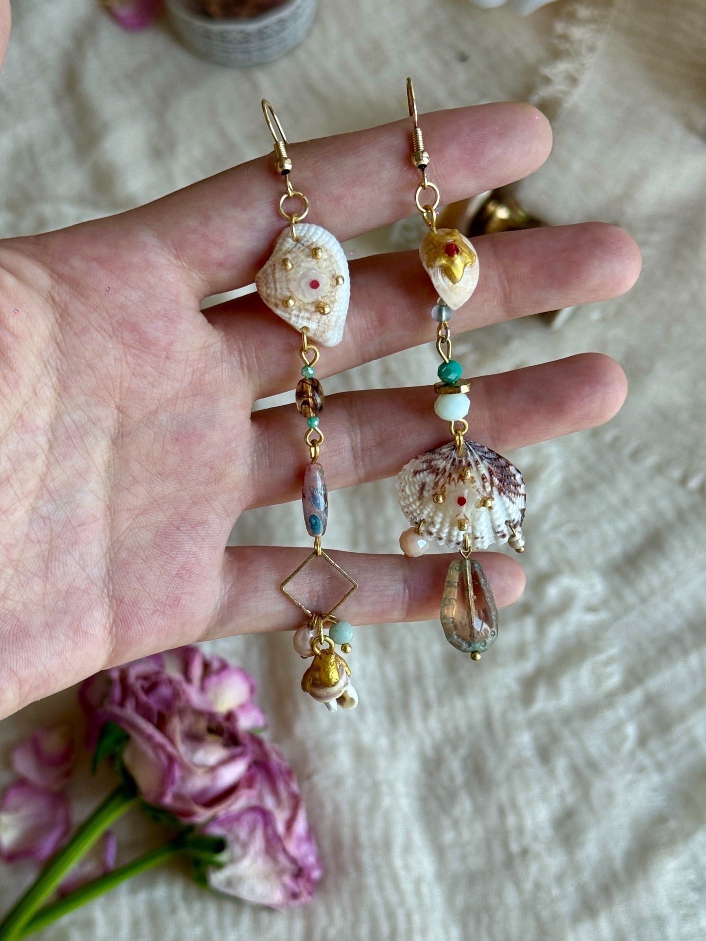 Blossom Tide Handmade Painted Shell Statement Earrings