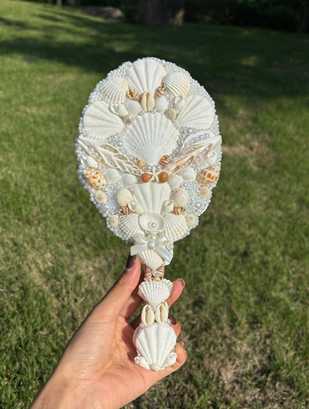 Mermaid Seashell Hand Mirror | Handmade Coastal Vanity Mirror