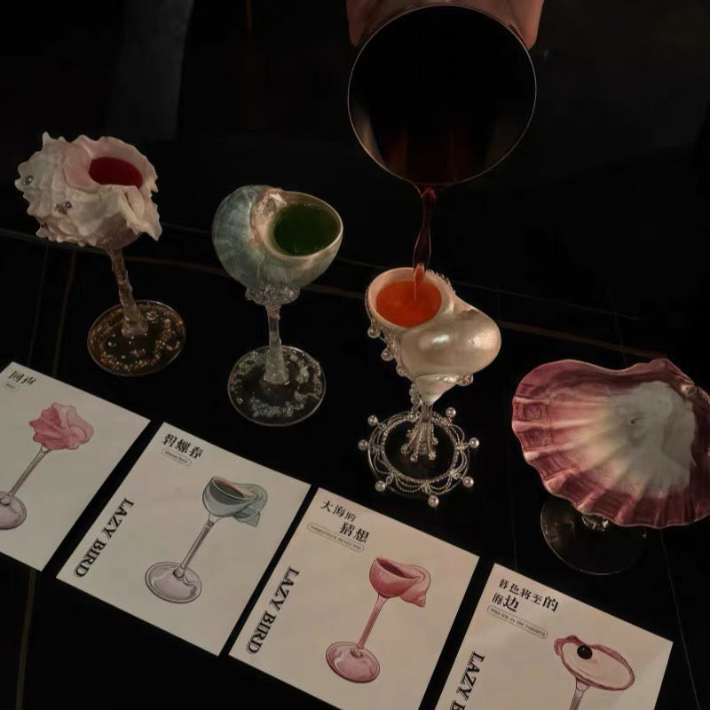 Natural Seashell Wine Cup with Decorative Ribbon