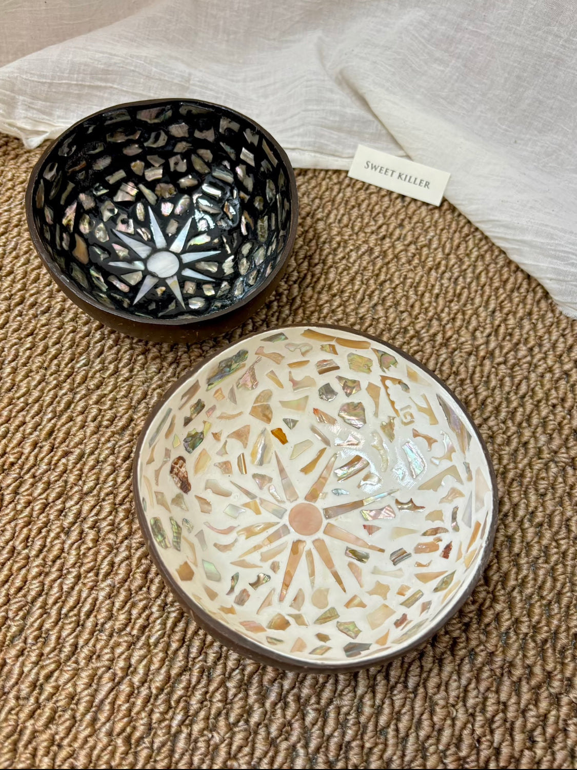 Pearl Mosaic Coconut Bowl | Handmade Capiz Shell Catchall Tray