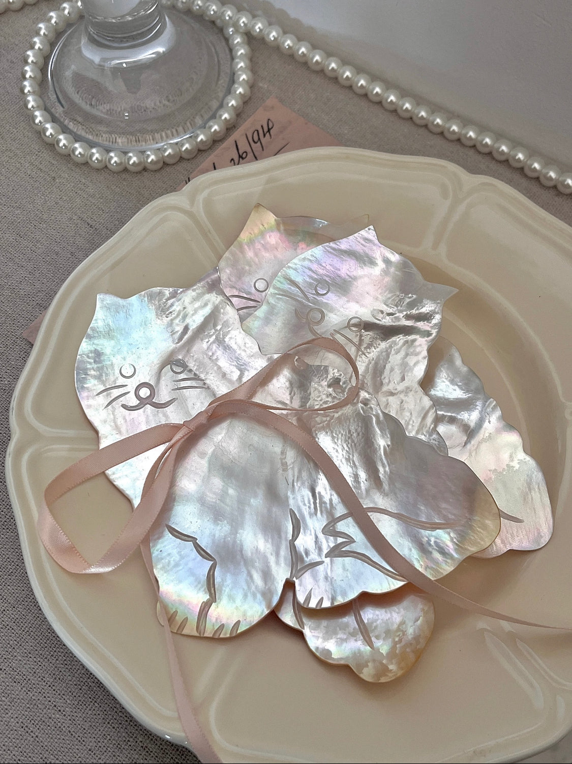 Moonlit Paws Cat Shell Plate | Natural Butterfly Shell