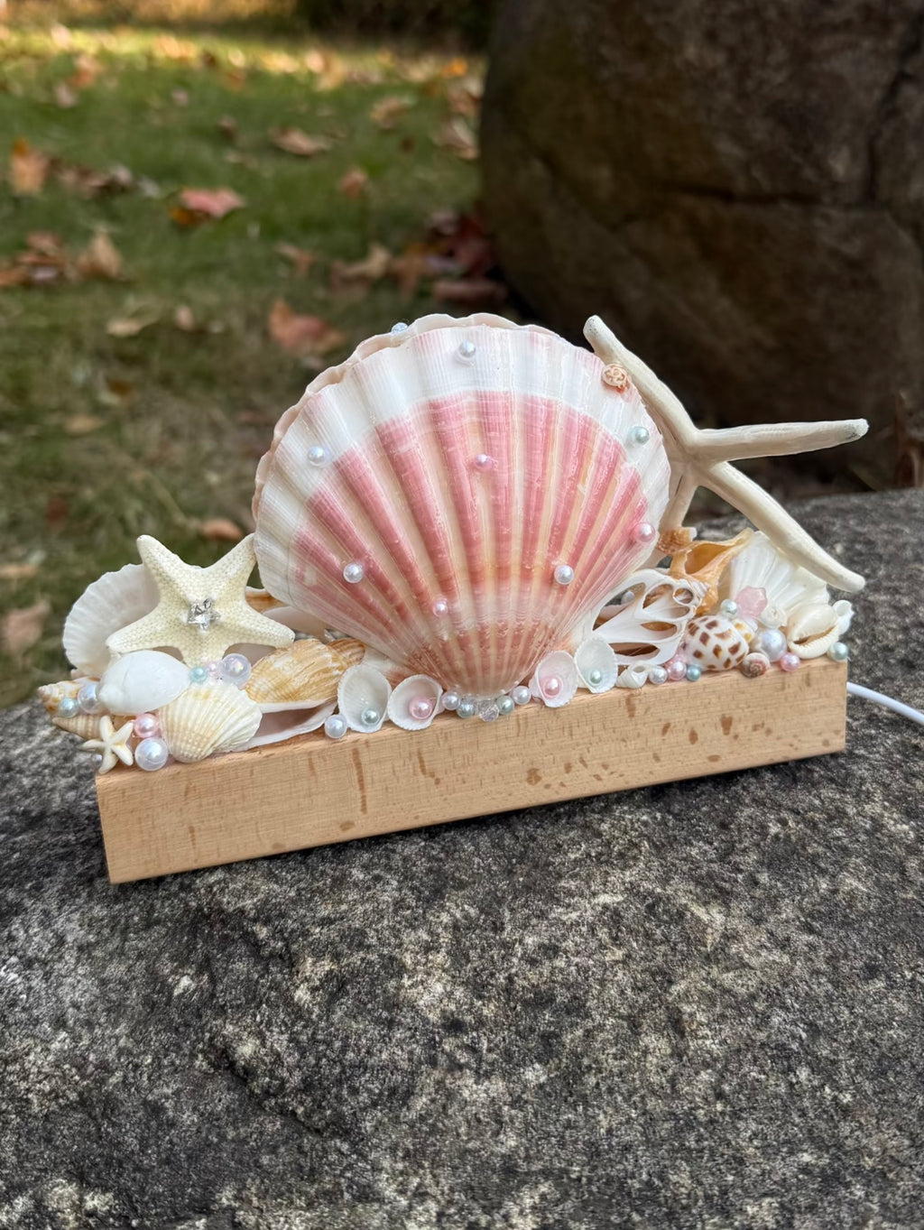 Pink Tide Seashell Night Light | Handmade Coastal Table Lamp