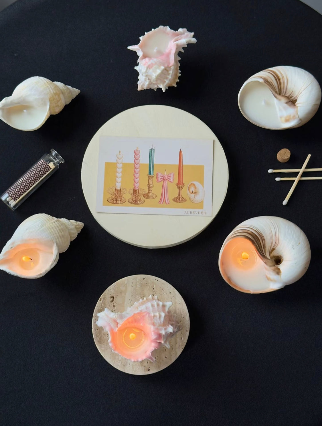 Seashell Soy Candle Gift Set in Wooden Box
