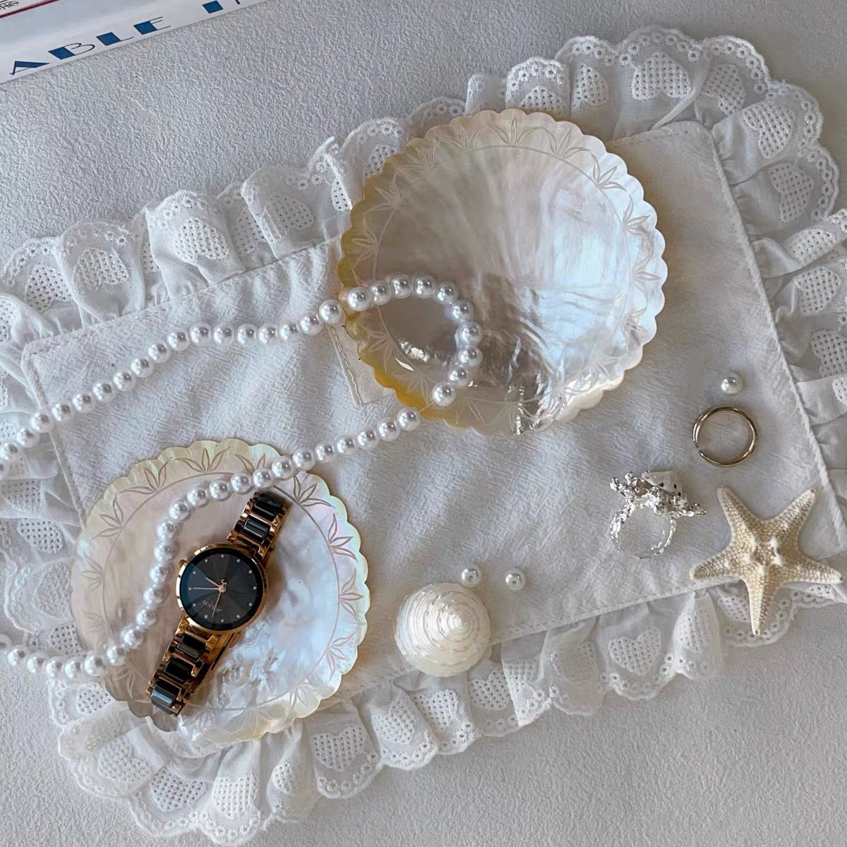 Golden Shell Glow Handcrafted Ruffled Mother-of-Pearl Tray