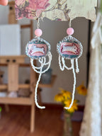 Wonderland Rabbit Hand-Painted 3D Shell Statement Earrings