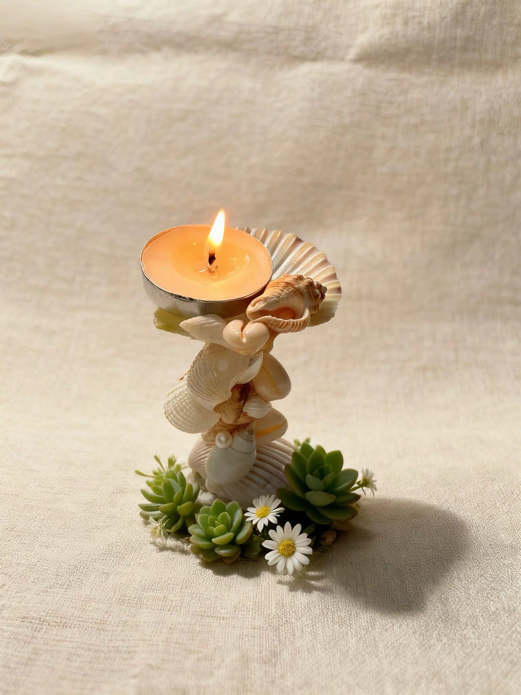 Sea Pearl Candle Haven – Mediterranean Shell Candle Holder