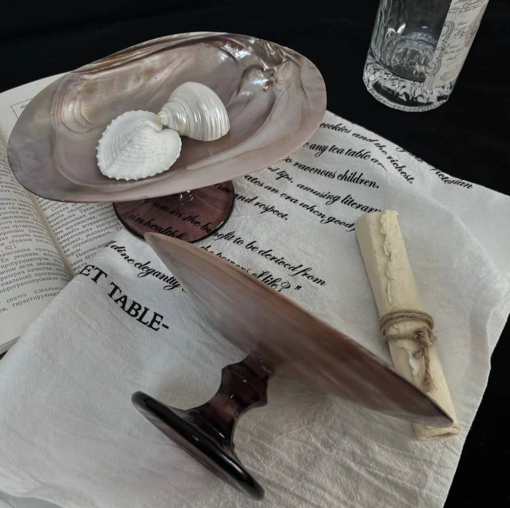 VioletNacre Pedestal Dish – Handcrafted Pink-Purple Mussel Shell Tray