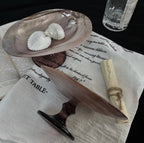 VioletNacre Pedestal Dish – Handcrafted Pink-Purple Mussel Shell Tray