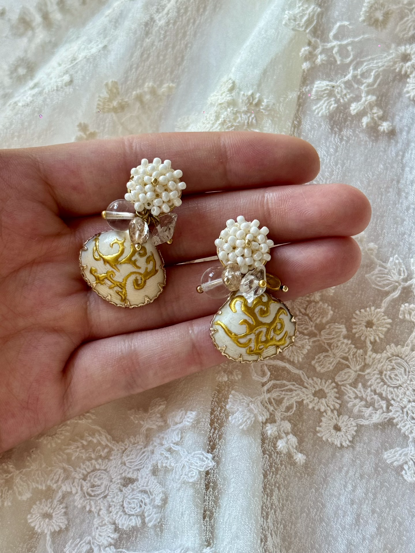 Byzantine Bloom Hand-Painted Vintage Shell Earrings