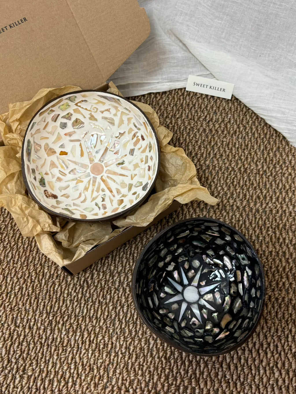 Pearl Mosaic Coconut Bowl | Handmade Capiz Shell Catchall Tray