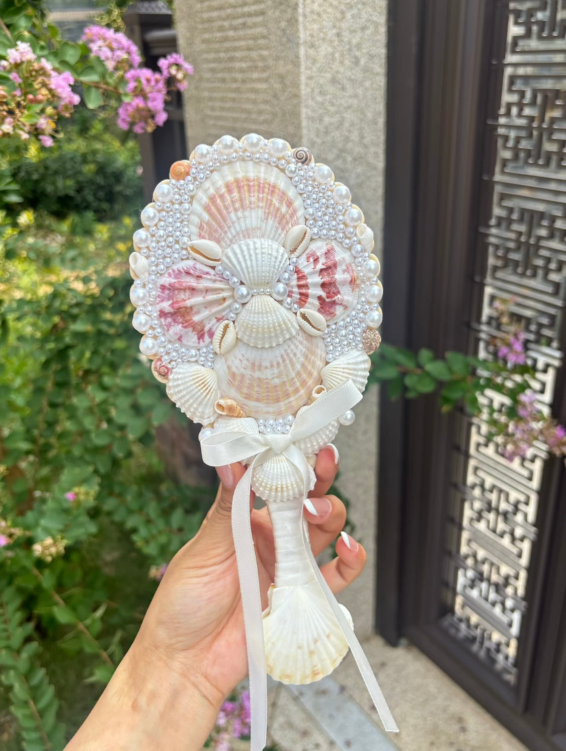 Mermaid Seashell Hand Mirror | Handmade Coastal Vanity Mirror