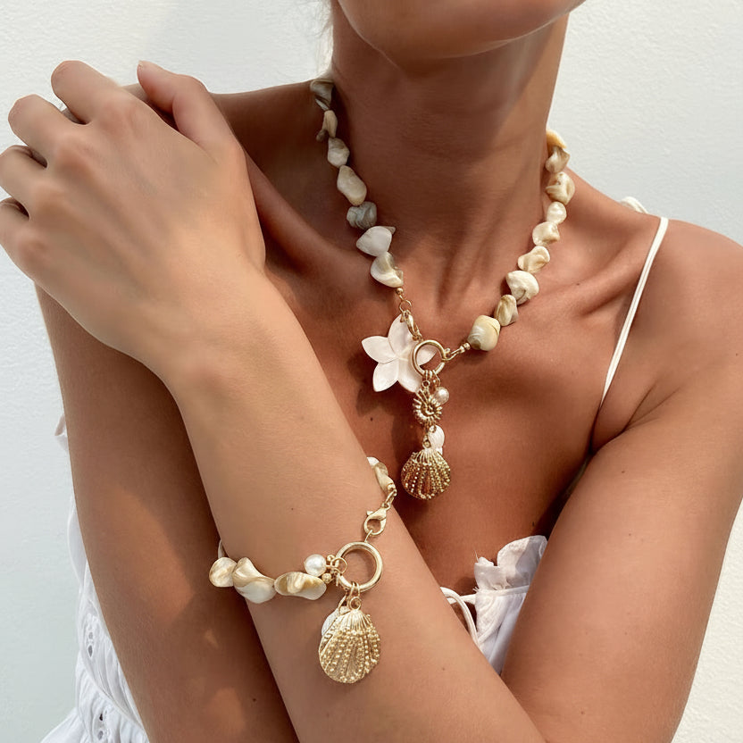 Handmade Natural Seashell & Flower Jewelry Set