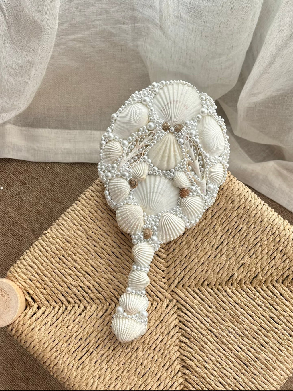 Mermaid Seashell Hand Mirror | Handmade Coastal Vanity Mirror