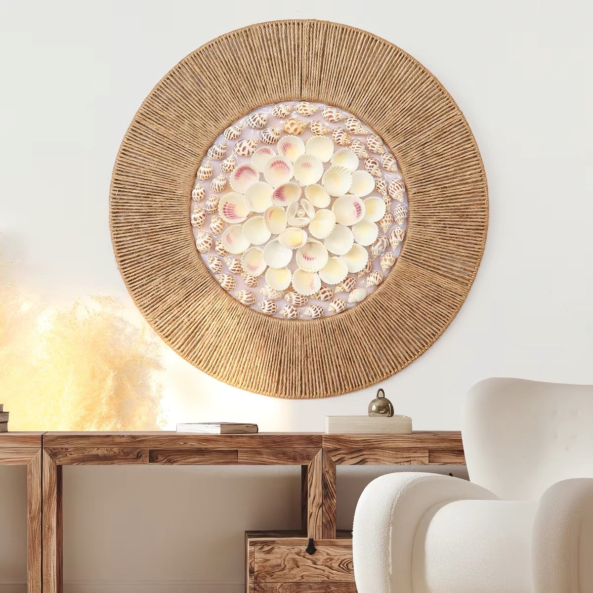 Coastal Shell & Woven Wall Art | Handmade Boho Wall Decor