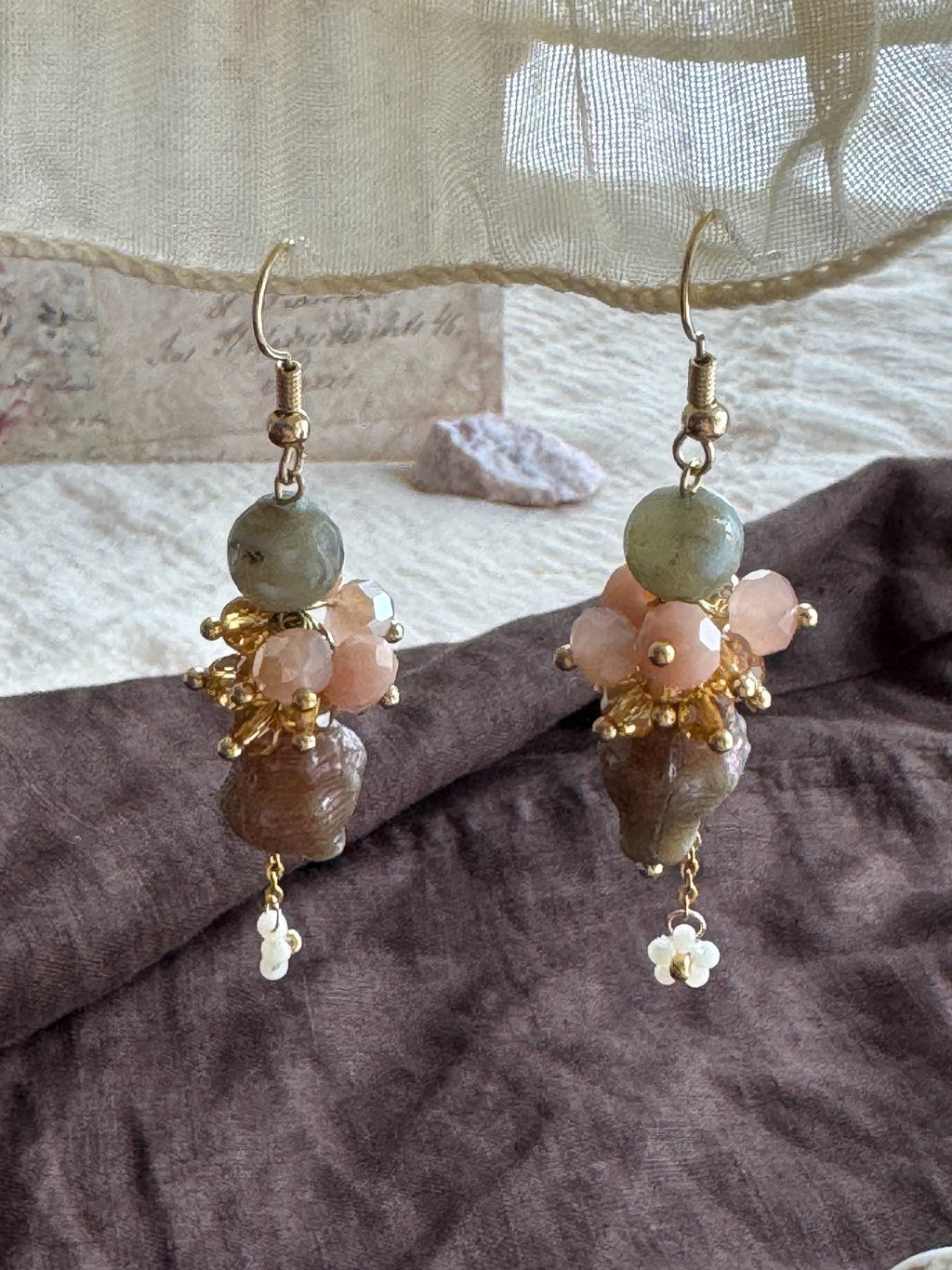 Misty Camellia Vintage Conch Shell Handmade Earrings