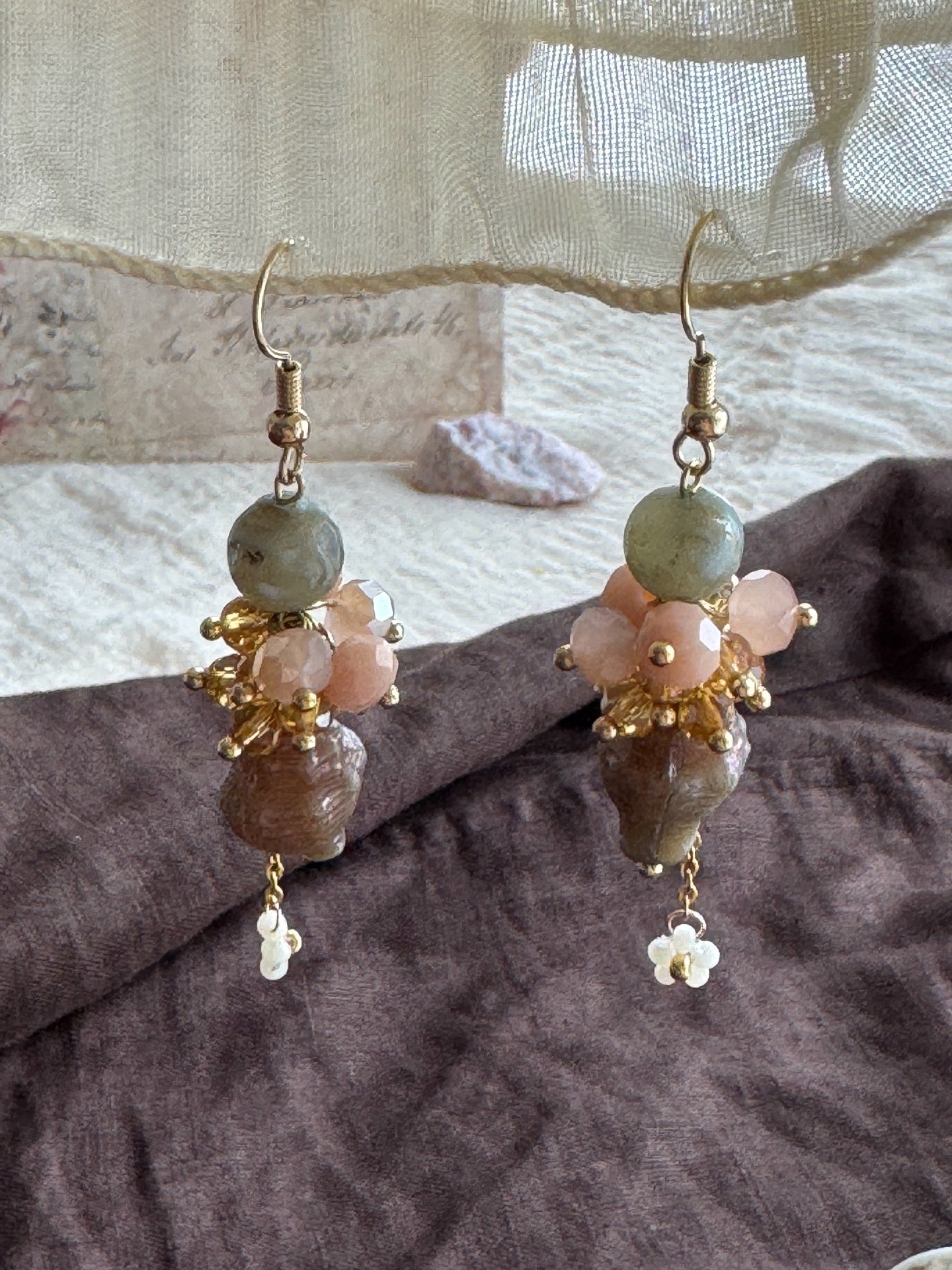 Misty Camellia Vintage Conch Shell Handmade Earrings