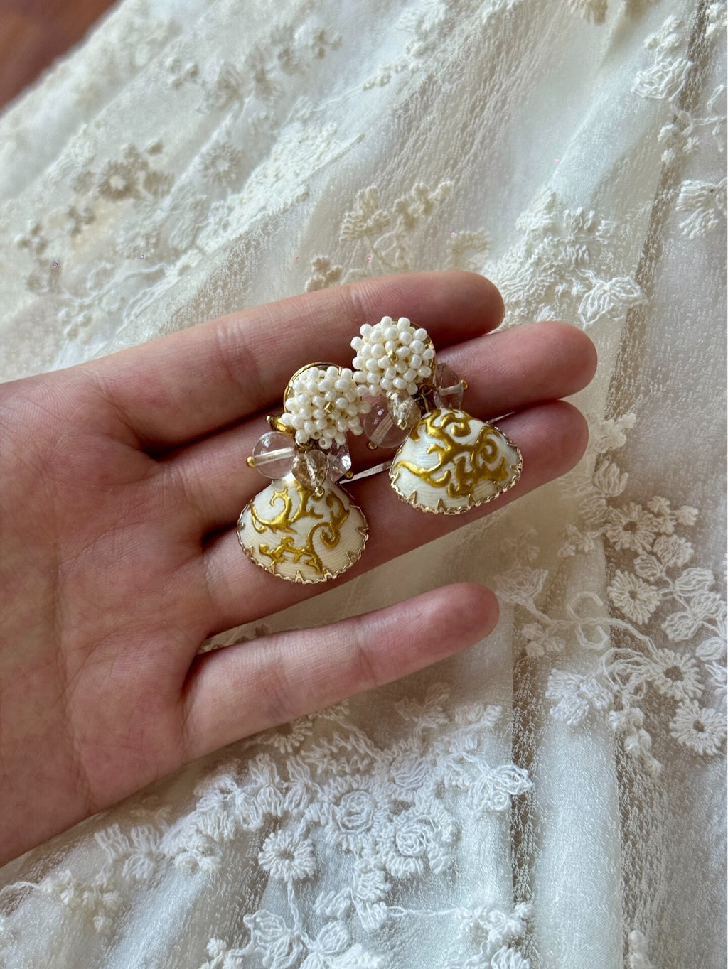 Byzantine Bloom Hand-Painted Vintage Shell Earrings