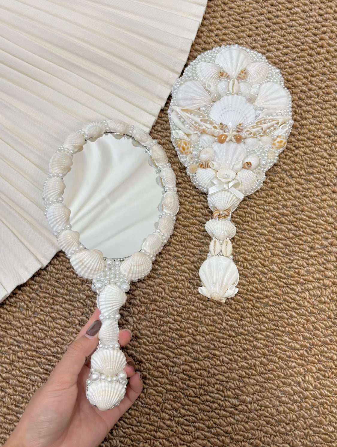Mermaid Seashell Hand Mirror | Handmade Coastal Vanity Mirror