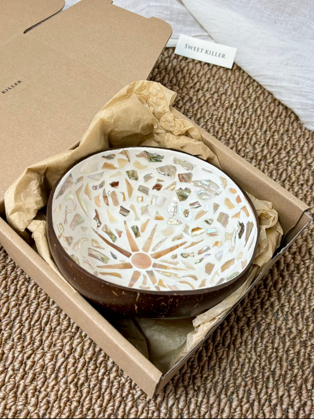 Pearl Mosaic Coconut Bowl | Handmade Capiz Shell Catchall Tray