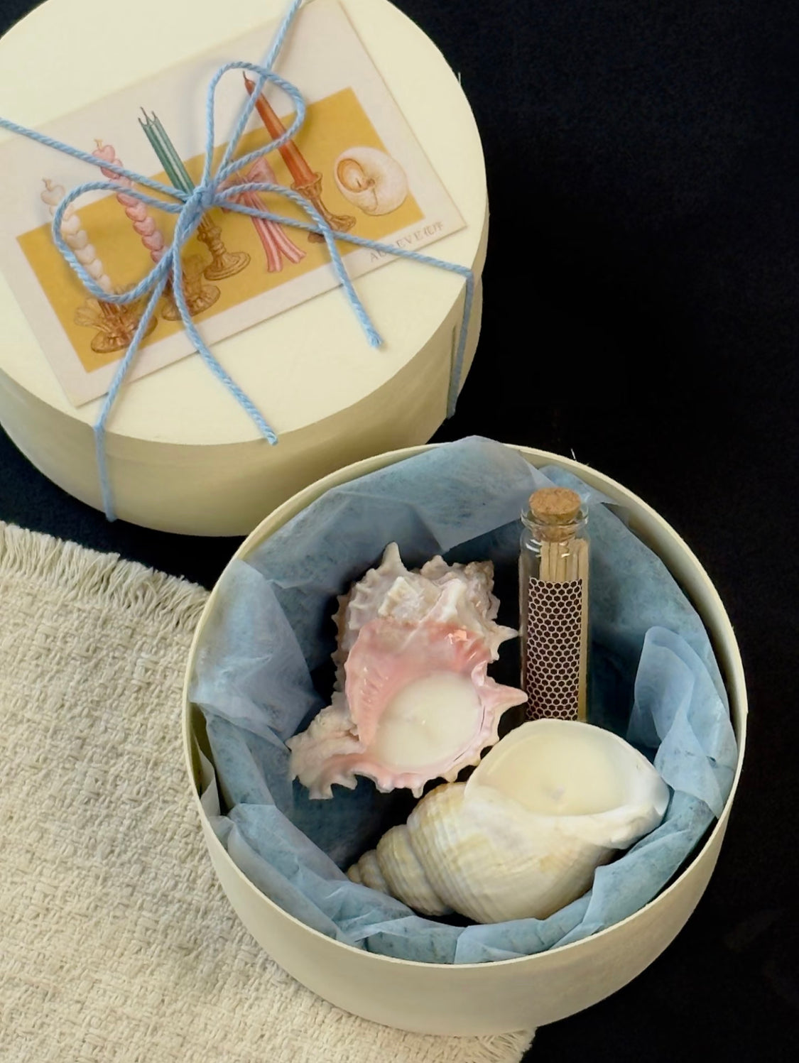 Seashell Soy Candle Gift Set in Wooden Box