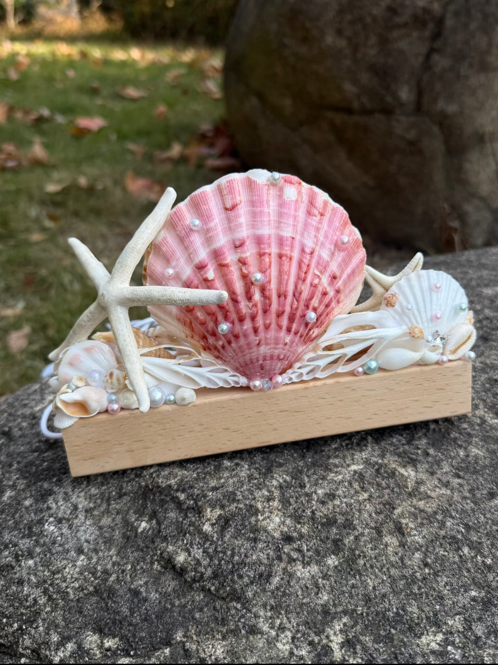 Pink Tide Seashell Night Light | Handmade Coastal Table Lamp