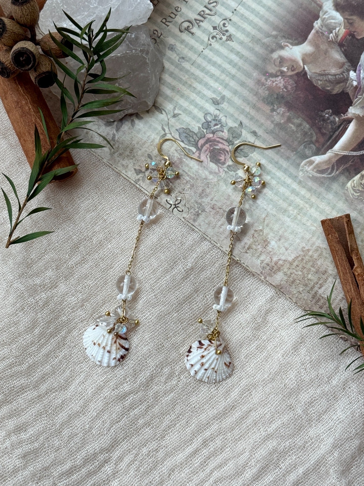 Crystal Tide Handmade Shell Drop Earrings