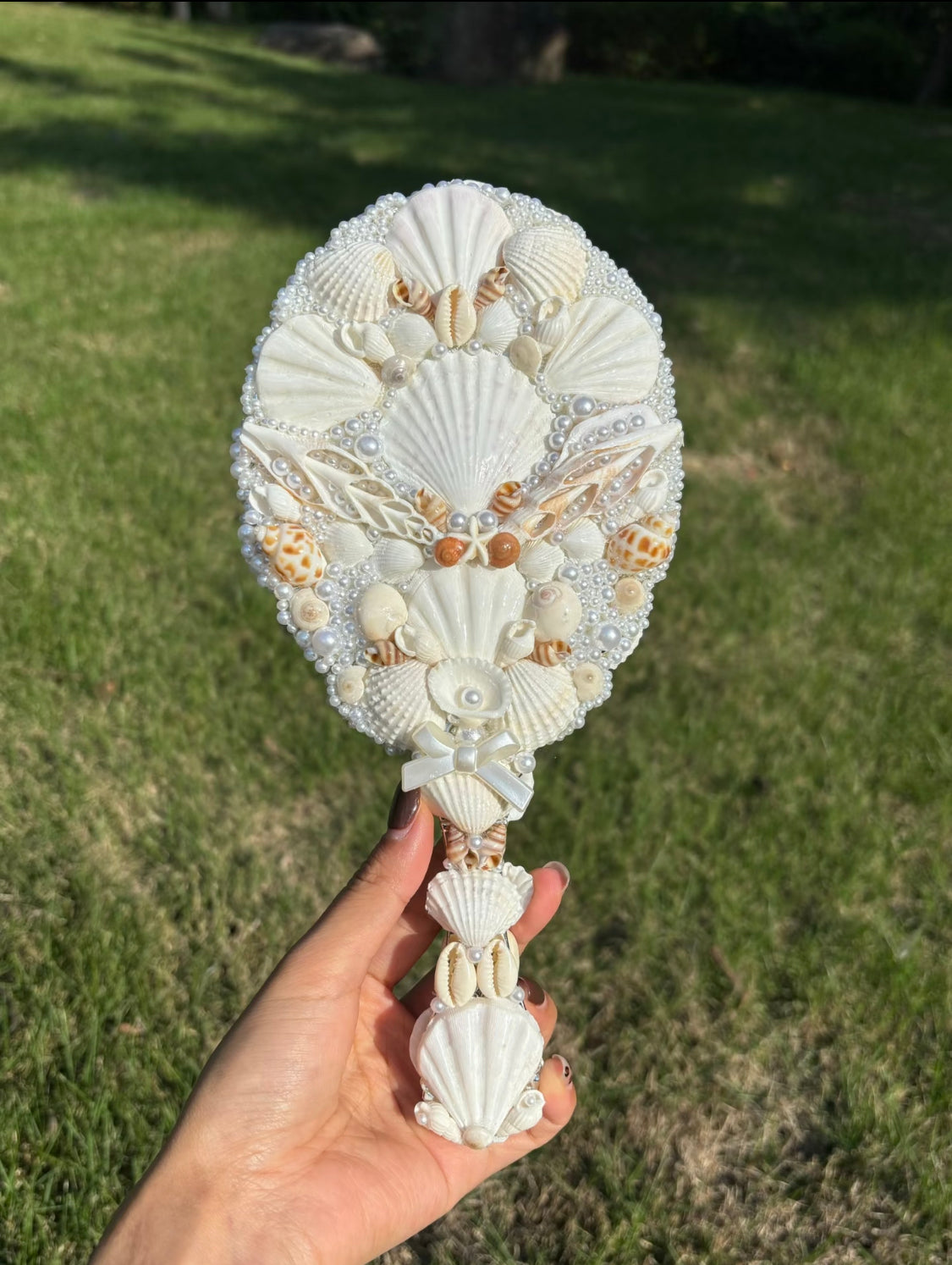 Mermaid Seashell Hand Mirror | Handmade Coastal Vanity Mirror