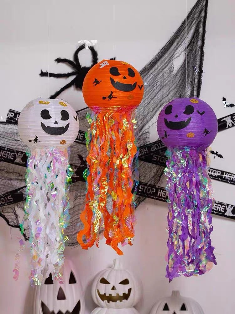 Halloween Pumpkin Ghost Hanging Lantern Set, 3-Piece Decor