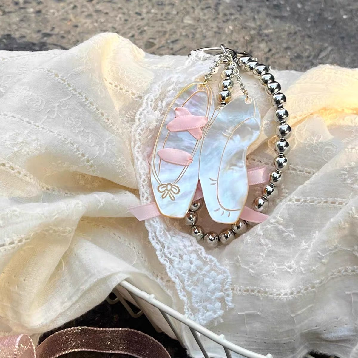 Silver Bead Ballet Mother-of-Pearl Shoe Charm