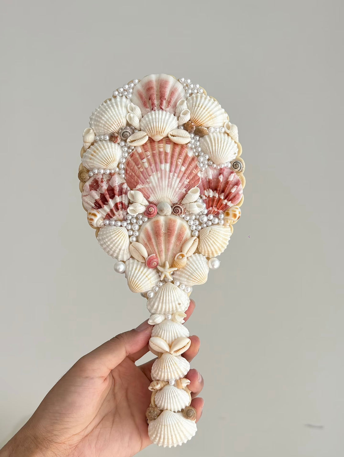 Mermaid Seashell Hand Mirror | Handmade Coastal Vanity Mirror