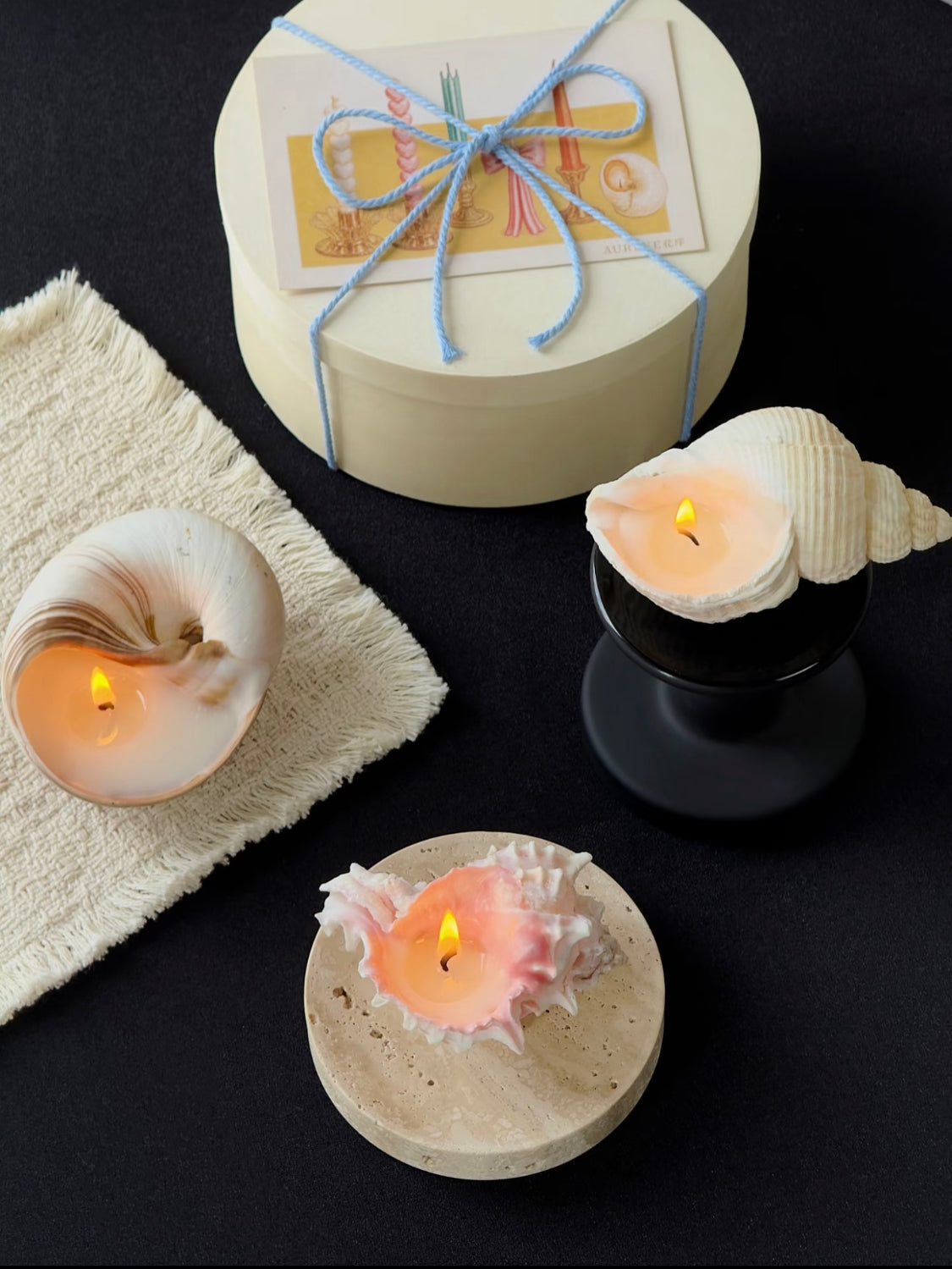 Seashell Soy Candle Gift Set in Wooden Box