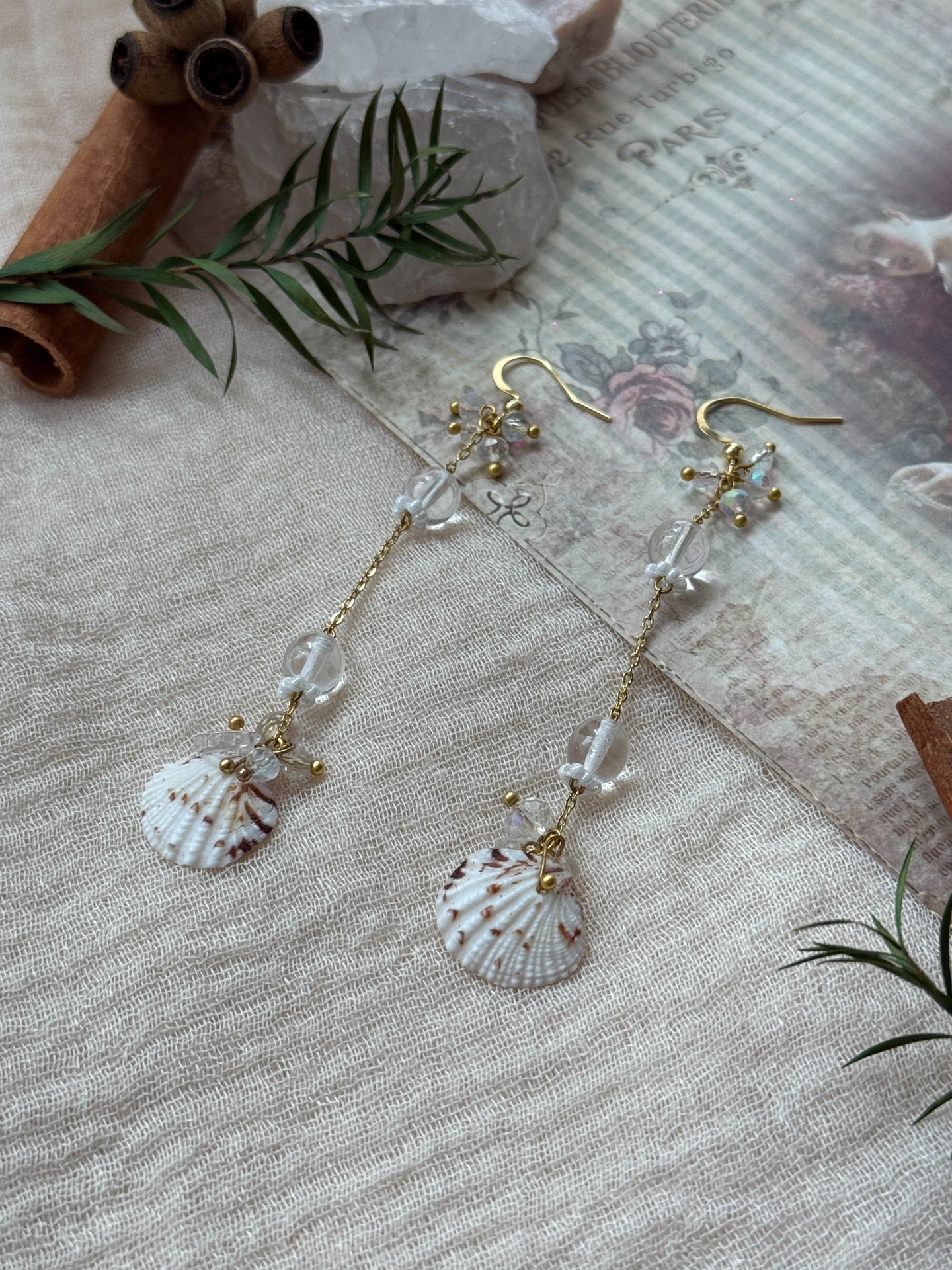 Crystal Tide Handmade Shell Drop Earrings
