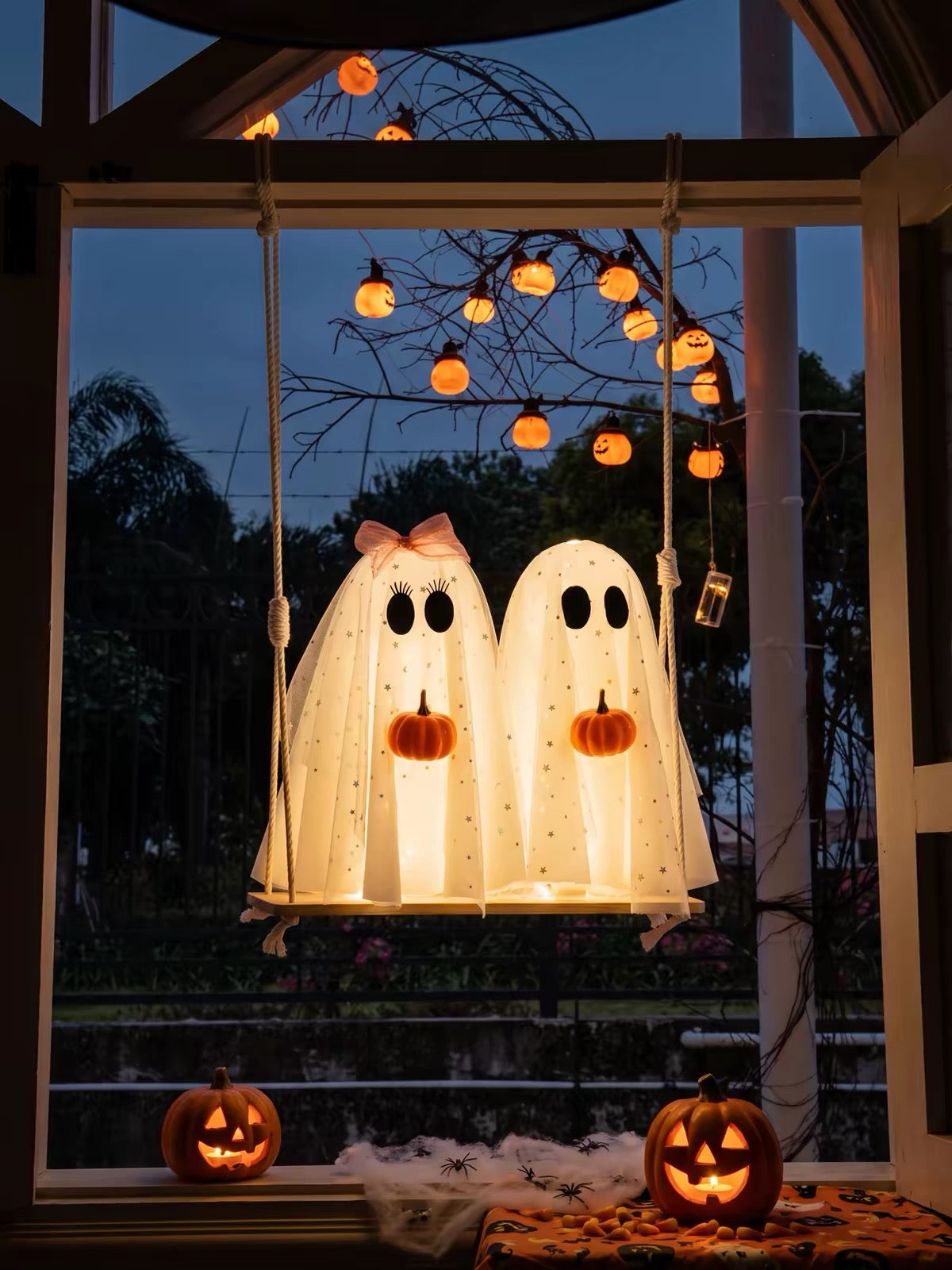 Autumn Ghost Glow Halloween Hanging Porch Light Decor