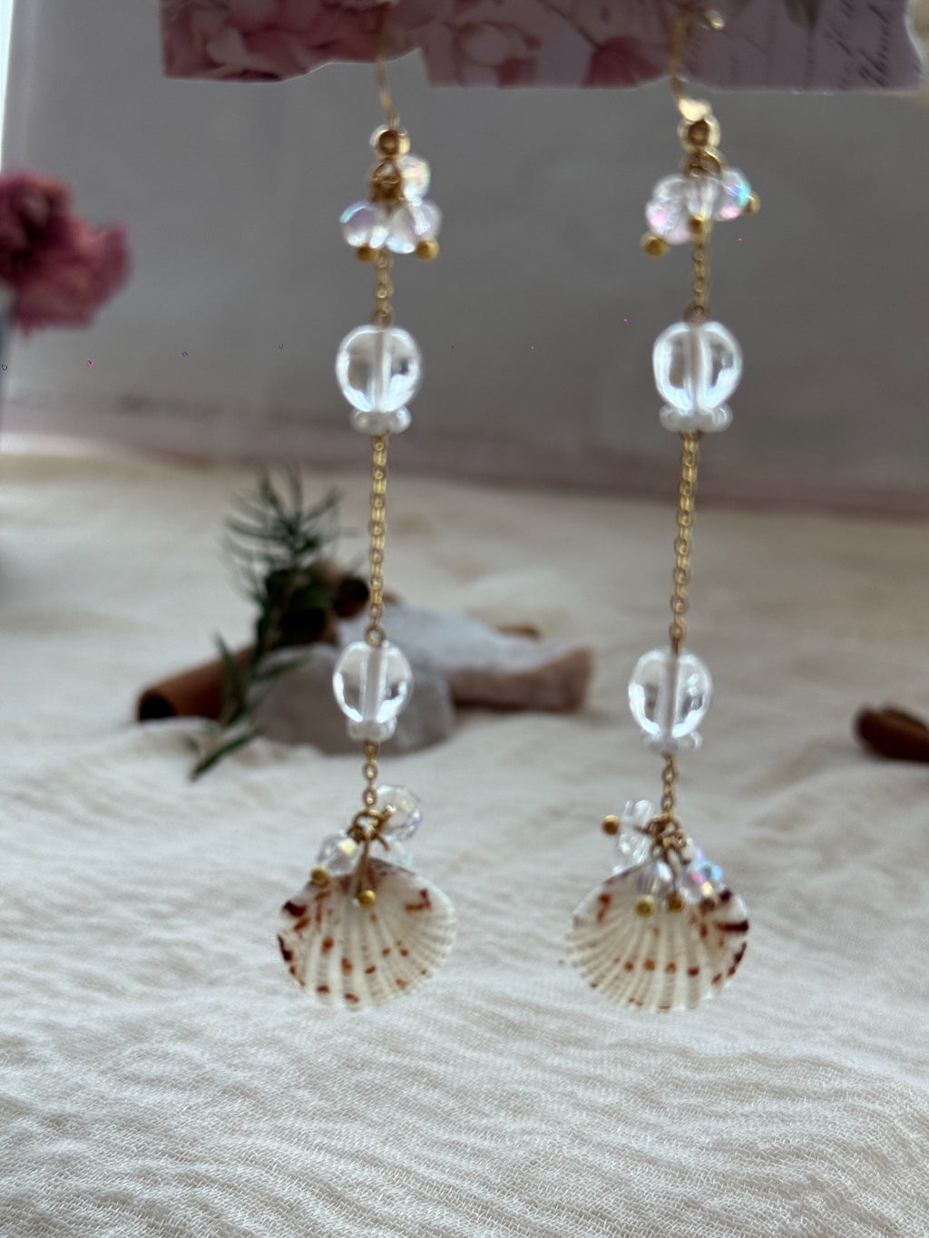 Crystal Tide Handmade Shell Drop Earrings