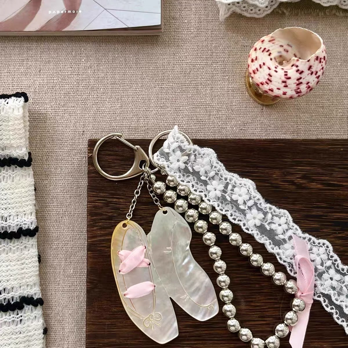 Silver Bead Ballet Mother-of-Pearl Shoe Charm