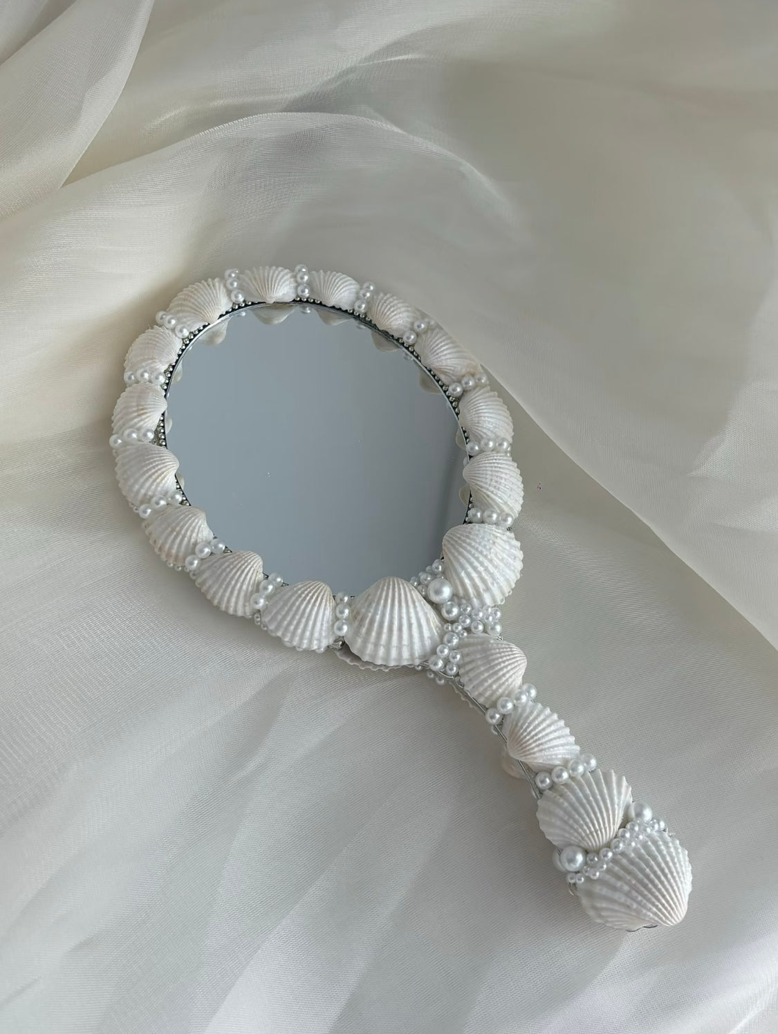 Mermaid Seashell Hand Mirror | Handmade Coastal Vanity Mirror