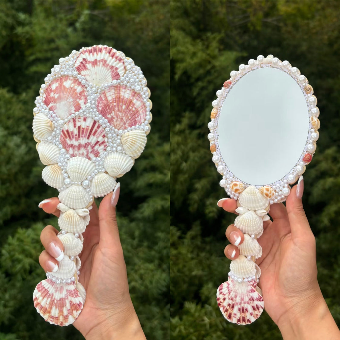 Mermaid Seashell Hand Mirror | Handmade Coastal Vanity Mirror