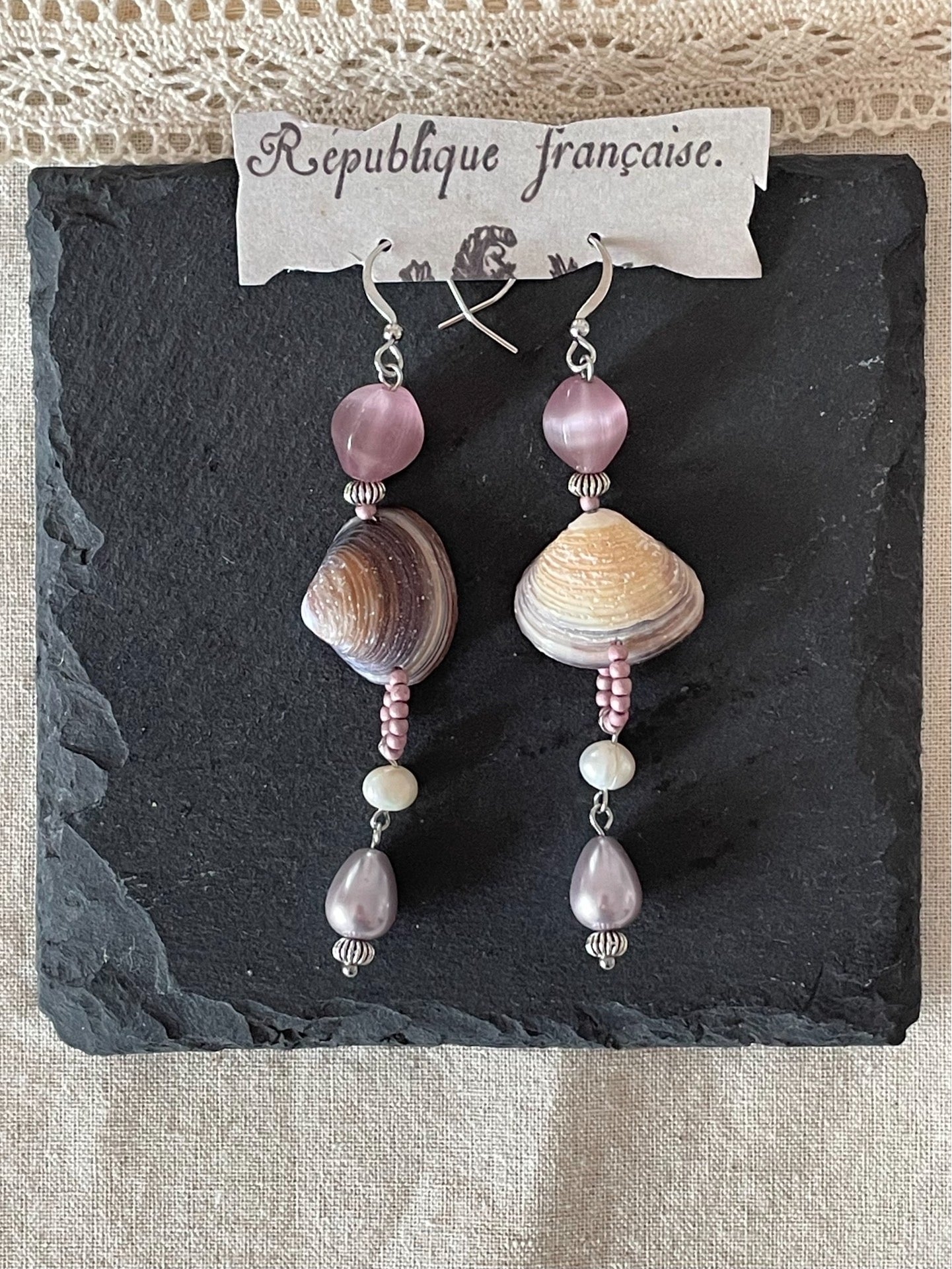 Lavender Haze Vintage Shell Handmade Earrings