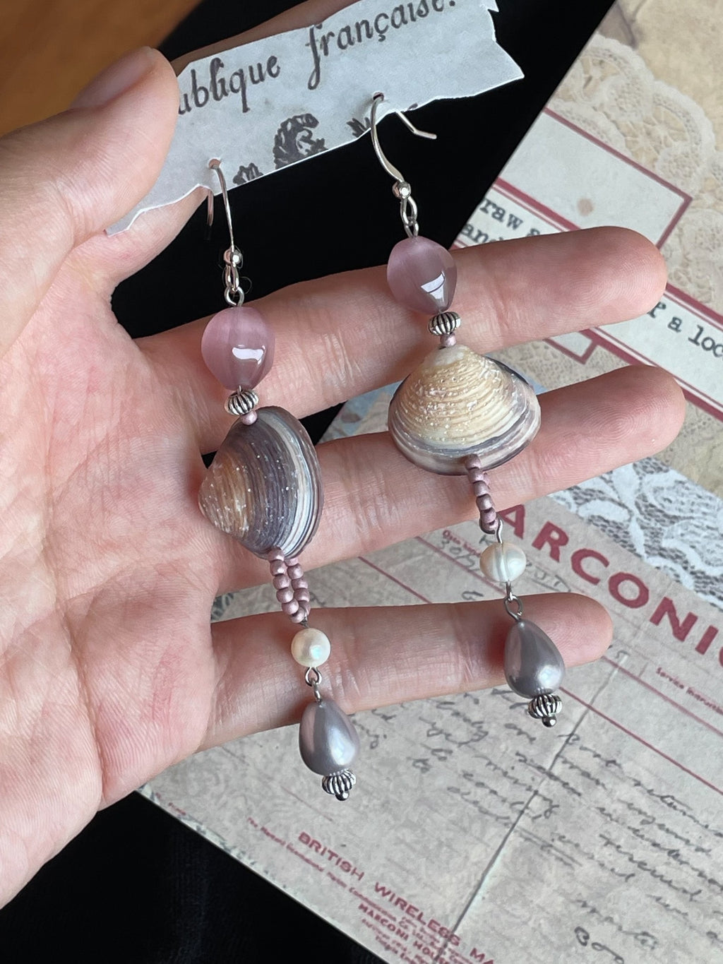 Lavender Haze Vintage Shell Handmade Earrings