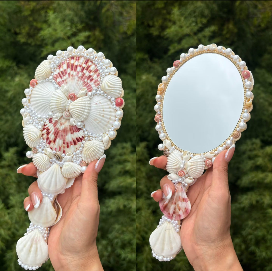 Mermaid Seashell Hand Mirror | Handmade Coastal Vanity Mirror
