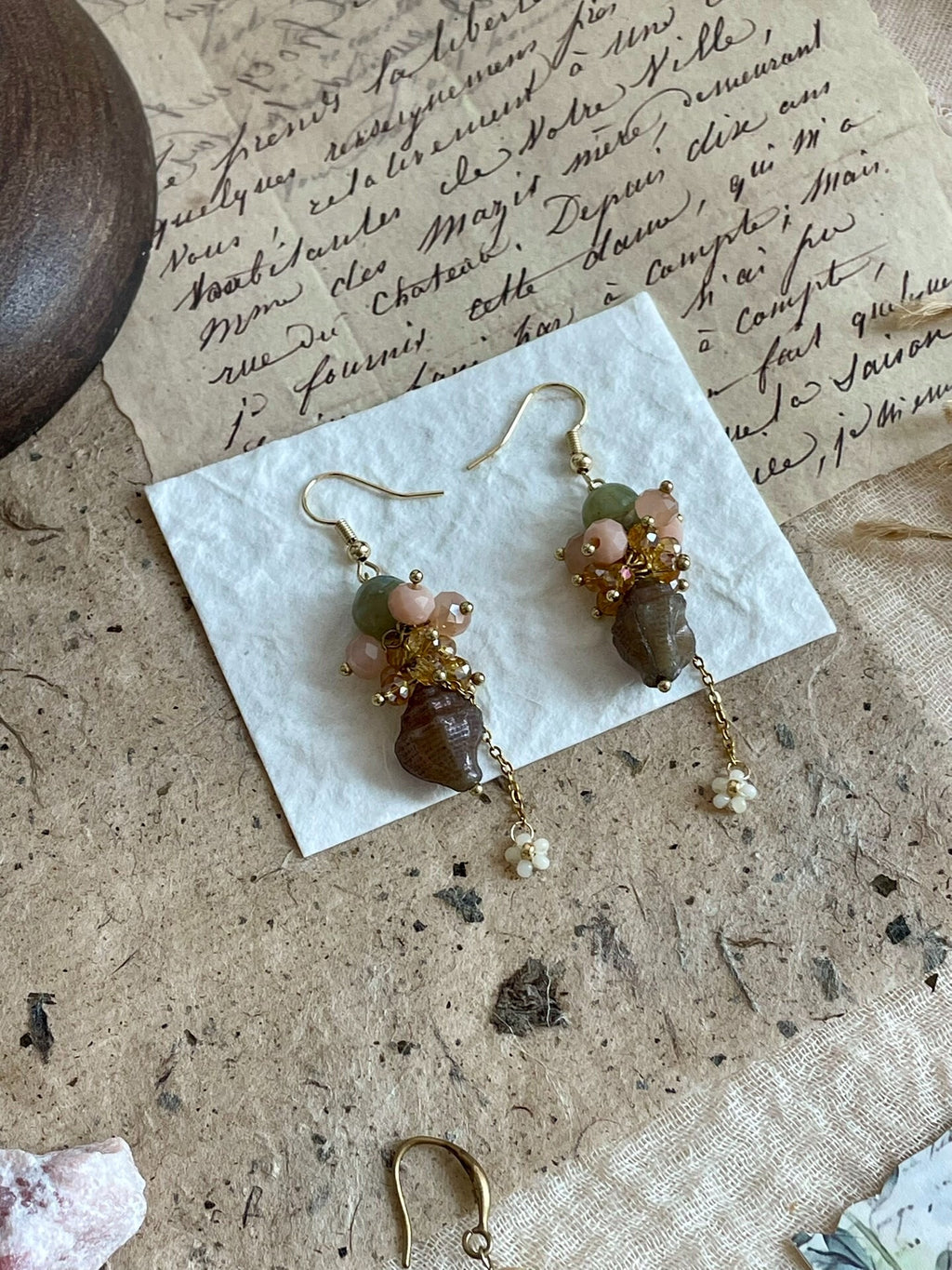 Misty Camellia Vintage Conch Shell Handmade Earrings