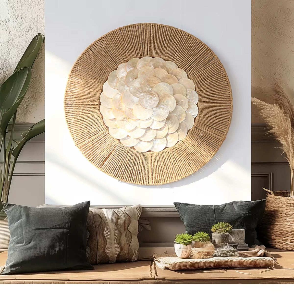 Coastal Shell & Woven Wall Art | Handmade Boho Wall Decor