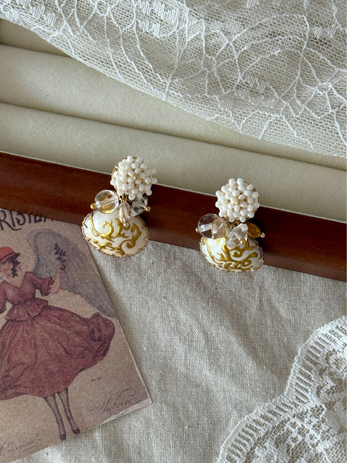 Byzantine Bloom Hand-Painted Vintage Shell Earrings